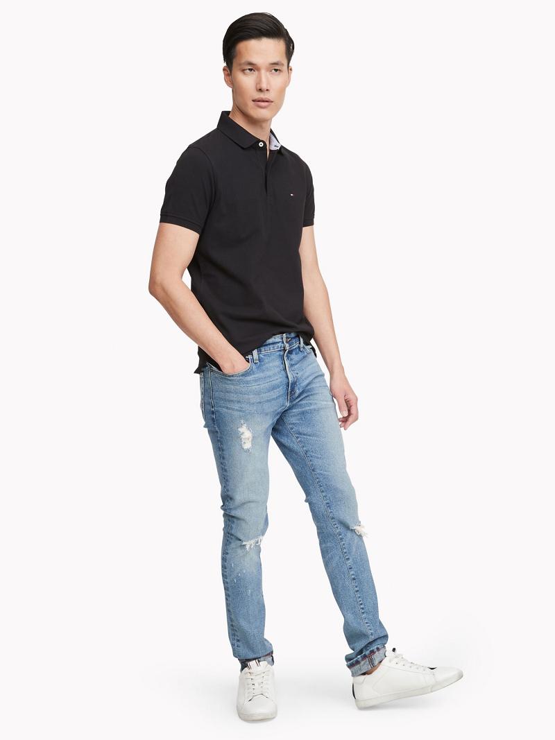 Férfi Tommy Hilfiger Slim fit tommy Polos Fekete | HU 1098UZG